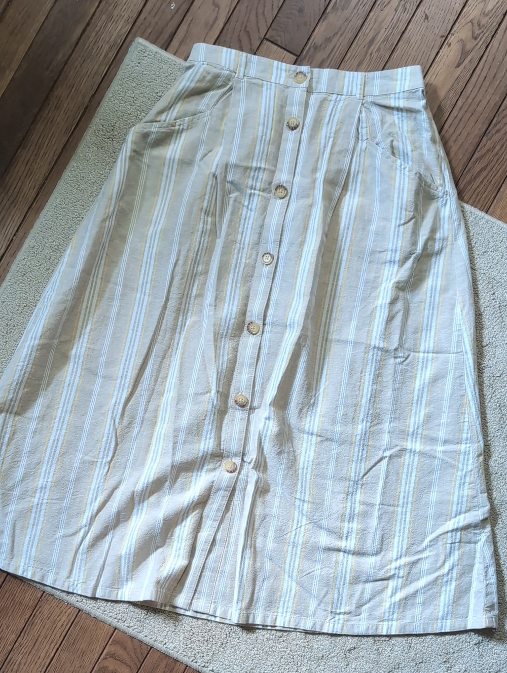 Bundle 2 St. John’s Bay Button-Front A-Line Skirt Duo in Navy and Cream Stripe - Picture 3 of 6